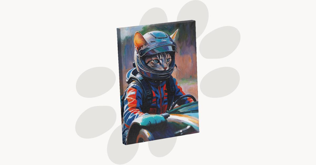 Fast and Furryous - Race Car Driver Cat Portrait - Custom Cat Portrait ...